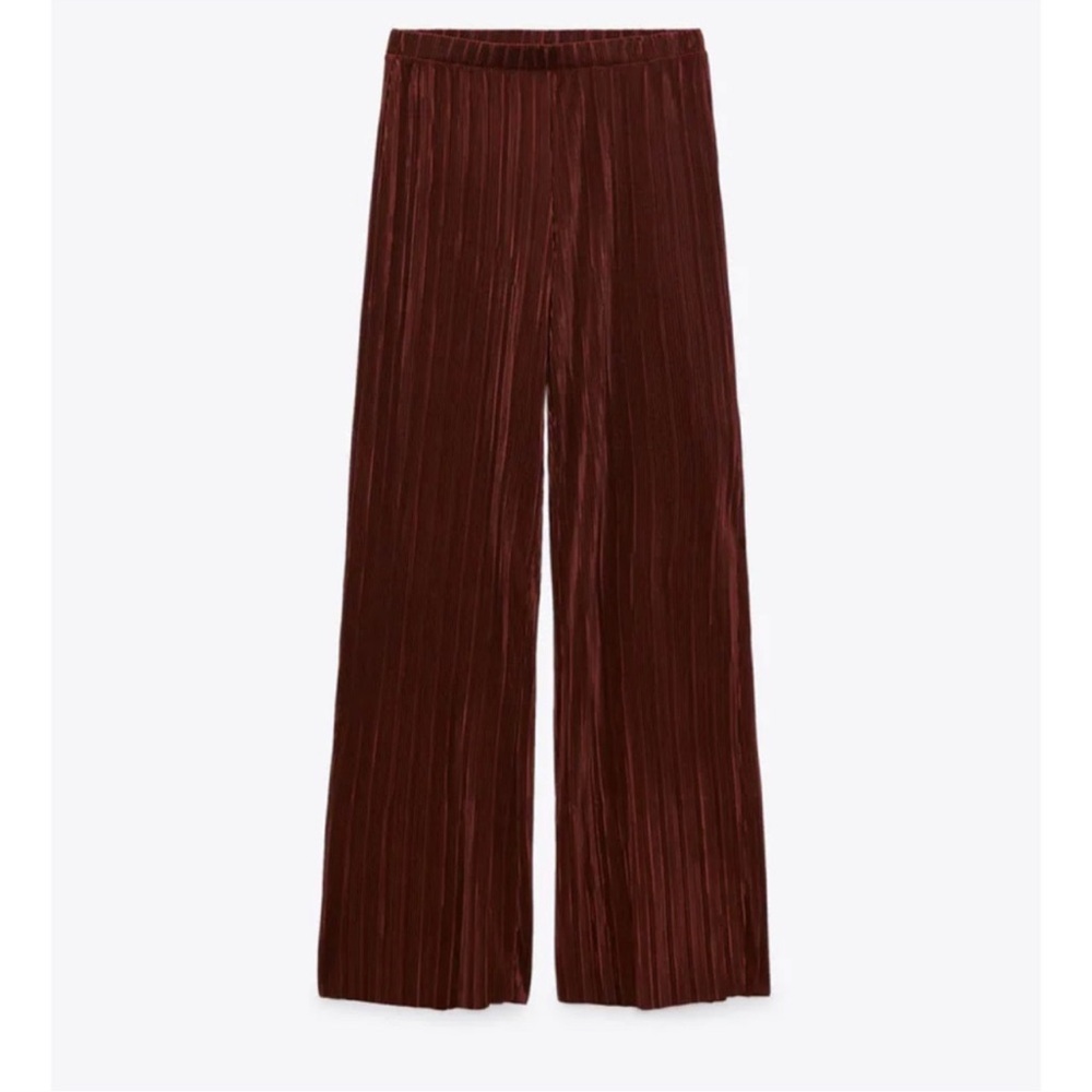 Zara Pleated Wide Leg Brown Pants size Small